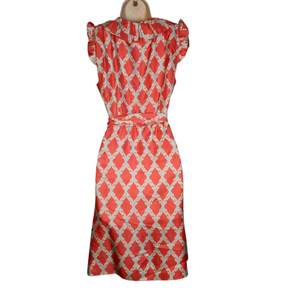 kate spade Coral and White Ruffle Wrap Dress